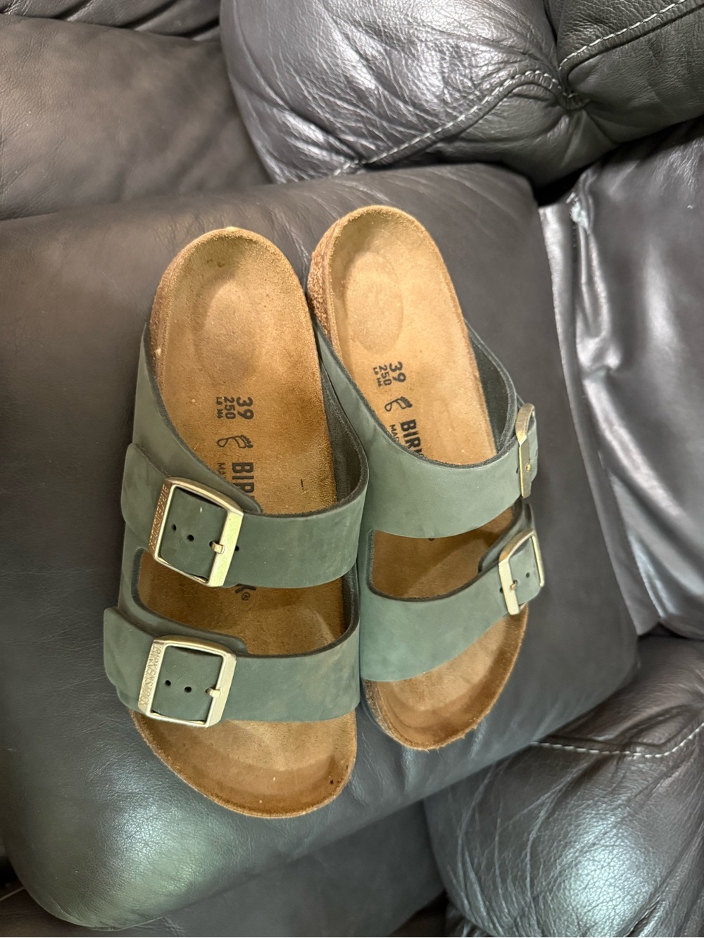 Birkenstock Leather Arizona Sandals in Thyme